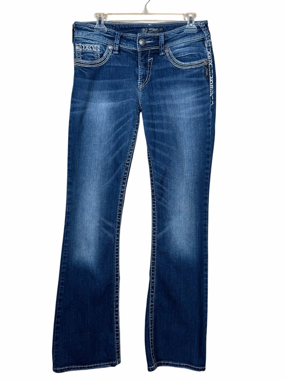 Silver Jeans Suki Women’s Size 29x33 Bootcut Medium Wash Mid Rise Thick Stitch - Picture 3 of 13